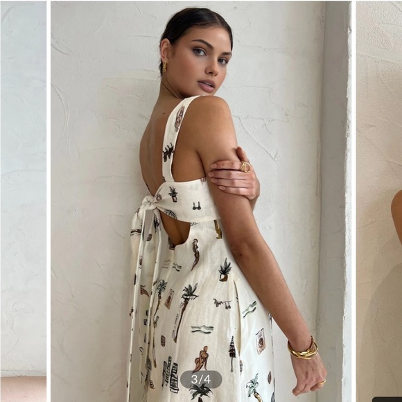 Commense Tropical Print Knotted Long Off White Dress - Picture 3 of 7